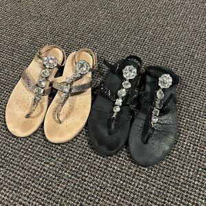 Volatile Black and Tan Sandals with Rhinestone Accents-BUNDLE OF 2 pair